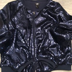 H&M’s sequin crop jacket size 10 navy